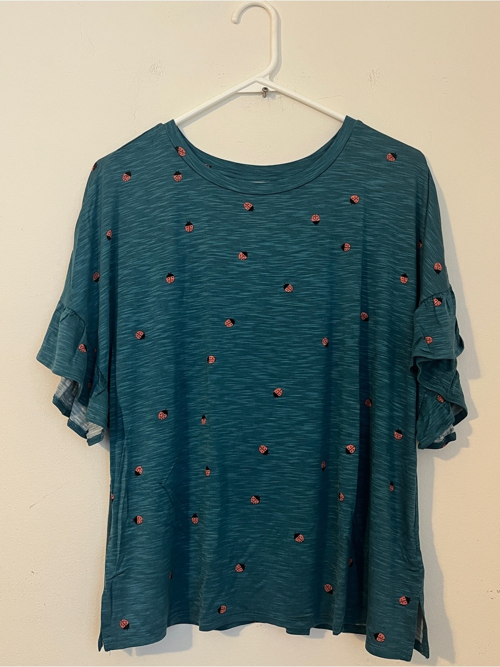 LuLaRoe Ruffle-Sleeve blouse size M green and pink women casual New